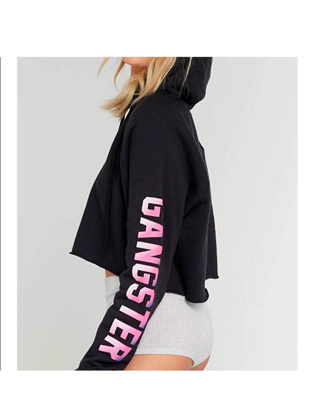 Spiritual Gangster Black Hoodie with Pink Sleeve Logo- Stella Rocker - Picture 2 of 4